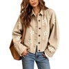 image:imagechouyatou Womens Floral Print Crop Denim Jacket Long Sleeve Jean CoatKhaki