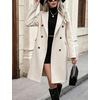 image:imagechouyatou Women Double Breasted Mid Long Dressy Casual Wool Trench PeacoatBeige White