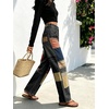 image:imagechouyatou Womens Baggy Distressed Patchwork Denim Pants Vintage JeansBlack Grey