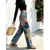 image:imagechouyatou Womens Baggy Distressed Patchwork Denim Pants Vintage JeansBlue