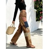 image:imagechouyatou Womens Baggy Distressed Patchwork Denim Pants Vintage JeansBrown