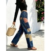 image:imagechouyatou Womens Baggy Distressed Patchwork Denim Pants Vintage JeansDark Blue
