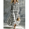 image:imagechouyatou Womens Long Sleeve Flowy Checkered Plaid Cotton Shirt DressBlack White