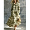 image:imagechouyatou Womens Long Sleeve Flowy Checkered Plaid Cotton Shirt DressDark Green