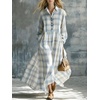 image:imagechouyatou Womens Long Sleeve Flowy Checkered Plaid Cotton Shirt DressLight Blue