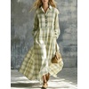 image:imagechouyatou Womens Long Sleeve Flowy Checkered Plaid Cotton Shirt DressLight Green