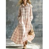 image:imagechouyatou Womens Long Sleeve Flowy Checkered Plaid Cotton Shirt DressPink