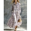 image:imagechouyatou Womens Long Sleeve Flowy Checkered Plaid Cotton Shirt DressPurple
