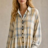 image:imagechouyatou Womens Long Sleeve Flowy Checkered Plaid Cotton Shirt DressYellow Blue