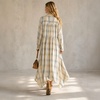 image:imagechouyatou Womens Long Sleeve Flowy Checkered Plaid Cotton Shirt DressYellow Blue