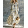 image:imagechouyatou Womens Long Sleeve Flowy Checkered Plaid Cotton Shirt DressYellow Blue