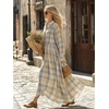 image:imagechouyatou Womens Long Sleeve Flowy Checkered Plaid Cotton Shirt DressYellow Blue