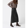 image:imagechouyatou Womens Sexy Side Slit PU Leather Skirt High Elastic Waist Faux Leather Midi Long Skirt with PocketsBlack