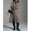 image:imagechouyatou Womens Winter Herringbone Long Wool Trench Coat Single Breasted Casual Dressy Belted Pea Coat JacketBrown