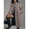 image:imagechouyatou Womens Winter Herringbone Long Wool Trench Coat Single Breasted Casual Dressy Belted Pea Coat JacketBrown