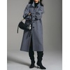 image:imagechouyatou Womens Winter Herringbone Long Wool Trench Coat Single Breasted Casual Dressy Belted Pea Coat JacketNavy