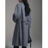 image:imagechouyatou Womens Winter Herringbone Long Wool Trench Coat Single Breasted Casual Dressy Belted Pea Coat JacketNavy