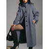 image:imagechouyatou Womens Winter Herringbone Long Wool Trench Coat Single Breasted Casual Dressy Belted Pea Coat JacketNavy