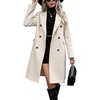 image:imagechouyatou Women Double Breasted Mid Long Dressy Casual Wool Trench PeacoatBeige White