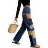 image:imagechouyatou Womens Baggy Distressed Patchwork Denim Pants Vintage JeansDark Blue