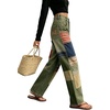 image:imagechouyatou Womens Baggy Distressed Patchwork Denim Pants Vintage JeansGreen