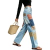 image:imagechouyatou Womens Baggy Distressed Patchwork Denim Pants Vintage JeansLight Blue