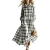 image:imagechouyatou Womens Long Sleeve Flowy Checkered Plaid Cotton Shirt DressBlack White