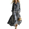 image:imagechouyatou Womens Long Sleeve Flowy Checkered Plaid Cotton Shirt DressDark Blue