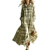 image:imagechouyatou Womens Long Sleeve Flowy Checkered Plaid Cotton Shirt DressDark Green