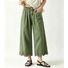 image:imagechouyatou Womens Cute Scalloped Hem Baggy Capri Jeans Wide Leg Elastic Waist Cropped Denim Pants with PocketsArmy Green