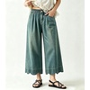 image:imagechouyatou Womens Cute Scalloped Hem Baggy Capri Jeans Wide Leg Elastic Waist Cropped Denim Pants with PocketsVintage