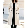 image:imagechouyatou Womens Double Breasted Dressy Wool Coat Long Trench Pea CoatBeige White