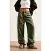 image:imagechouyatou Womens Retro Floral Patch Jeans Y2k Baggy Wide Leg Denim PantsArmy Green