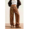 image:imagechouyatou Womens Retro Floral Patch Jeans Y2k Baggy Wide Leg Denim PantsBrown