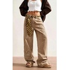 image:imagechouyatou Womens Retro Floral Patch Jeans Y2k Baggy Wide Leg Denim PantsKhaki