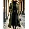 image:imagechouyatou Womens Winter Wool Long Trench Coat Lapel Slim Fit Wool Pea CoatArmy Green