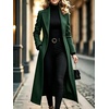 image:imagechouyatou Womens Winter Wool Long Trench Coat Lapel Slim Fit Wool Pea CoatDark Green