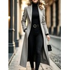 image:imagechouyatou Womens Winter Wool Long Trench Coat Lapel Slim Fit Wool Pea CoatGray