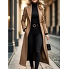 image:imagechouyatou Womens Winter Wool Long Trench Coat Lapel Slim Fit Wool Pea CoatKhaki