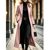 image:imagechouyatou Womens Winter Wool Long Trench Coat Lapel Slim Fit Wool Pea CoatPink