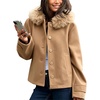 image:imagechouyatou Women Fall Winter Casual Short Wool Blend Coat with Faux Fur HoodCamel