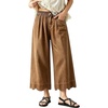 image:imagechouyatou Womens Cute Scalloped Hem Baggy Capri Jeans Wide Leg Elastic Waist Cropped Denim Pants with PocketsBrown