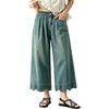 image:imagechouyatou Womens Cute Scalloped Hem Baggy Capri Jeans Wide Leg Elastic Waist Cropped Denim Pants with PocketsVintage