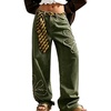 image:imagechouyatou Womens Retro Floral Patch Jeans Y2k Baggy Wide Leg Denim PantsArmy Green