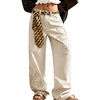 image:imagechouyatou Womens Retro Floral Patch Jeans Y2k Baggy Wide Leg Denim PantsBeige