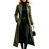 image:imagechouyatou Womens Winter Wool Long Trench Coat Lapel Slim Fit Wool Pea CoatArmy Green