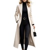 image:imagechouyatou Womens Winter Wool Long Trench Coat Lapel Slim Fit Wool Pea CoatBeige White