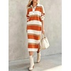 image:imagechouyatou Womens Ribbed Knit Polo Collar Striped Sweater Midi Long DressOrange