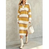 image:imagechouyatou Womens Ribbed Knit Polo Collar Striped Sweater Midi Long DressYellow