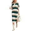 image:imagechouyatou Womens Ribbed Knit Polo Collar Striped Sweater Midi Long DressDark Green